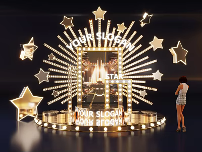 Illuminated Star Decorated Display With Lights Slogan And Standing Woman 3d model Illuminated Star Decorated Display With Lights Slogan And Standing Woman 3d model