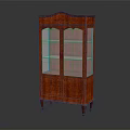 Antique Red Wooden Cabinet With Glass Doors Carved Details And Wooden Legs