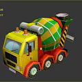 Colorful Toy Concrete Mixer Truck With Yellow Cab Green Drum Orange Lights And Red Wheels