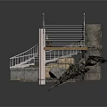 Rustic Stone Wall Structure With Curved Stairs Metal Railing And Stone Platform