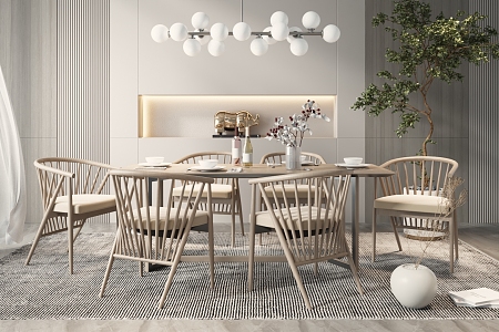 Modern Dining Table and Chair Combination Dining Table and Chair Combination Decorations Ornaments Jewelry Ornaments 3d model