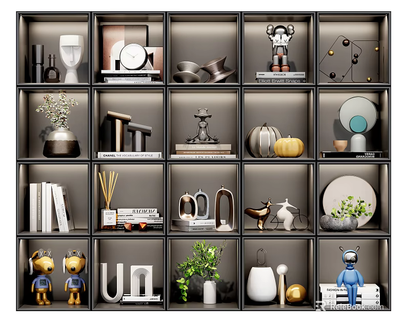 Decorative Ornament Set Display With Multiple Shelves And Various Decorative Items 3d model