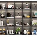 Decorative Ornament Set Display With Multiple Shelves And Various Decorative Items 3d model