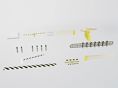 Various Construction Safety Fencing Types With Yellow And Black Striped Designs 3d model
