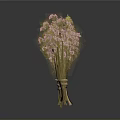 Two Bunches of Dried Flowers Pink and Green Tied with String on White Background