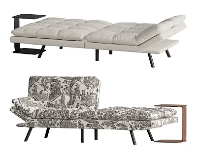 Stylish Chaise Lounge Beige Black White Patterned With Side Table Upholstered Seats Black Legs 3d model
