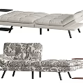 Stylish Chaise Lounge Beige Black White Patterned With Side Table Upholstered Seats Black Legs