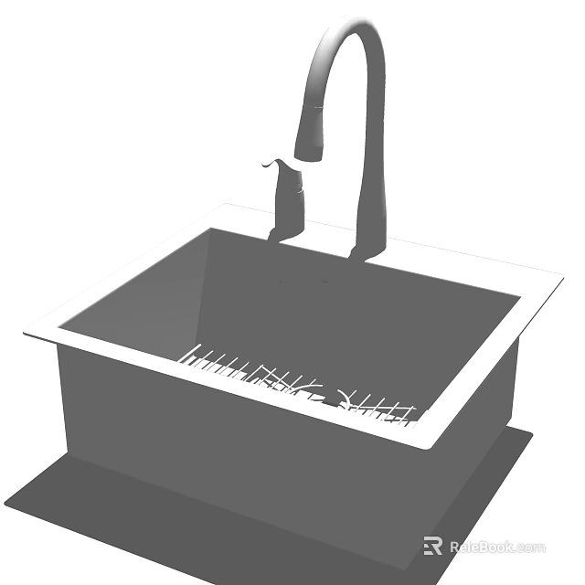 Modern Single Bowl Kitchen Sink With Faucet And Drainage Design 3d model 