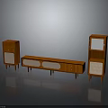 Brown Wooden TV Stand Set With Drawers Grid Doors For Electronic Devices Storage