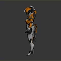 Game Movie Character in Orange White Futuristic Armor with Mechanical Details
