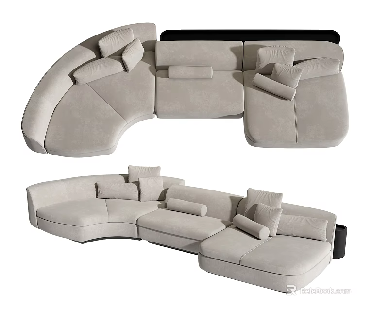 Modern Light Upholstered Sectional Sofa With Plush Cushions And Curved Design 3d model