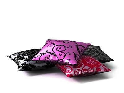 Sculpted Decorative Pillows With Intricate Swirl Patterns In Purple Black Red Colors 3d model