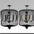 Vintage Cage Shaped Chandeliers With Black Metal Frame And Candle Holder Design