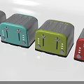 Colorful Toasters As Stylish Modern Kitchen Appliances In A Row