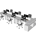 Modern Multiple Office Workstations With White Desks Computer Monitors And Rolling Chairs 3d model