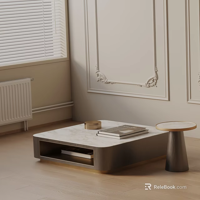 Modern Elegant Sofa And Coffee Table Set With Marble Top And Small Round Side Table 3d model