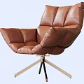 Modern Brown Leather Armchair with Tufted Design and Wooden Crossed Legs