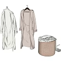 Stylish Long Coats Hanging on Hangers with Beige Storage Bin and Lid