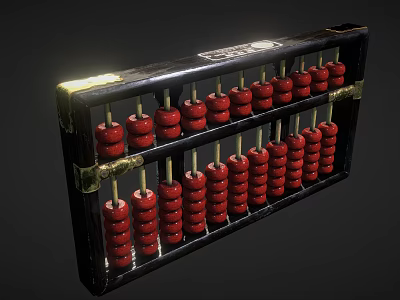 Traditional Chinese Abacus With Red Wooden Beads And Black Frame Classic Design 3d model