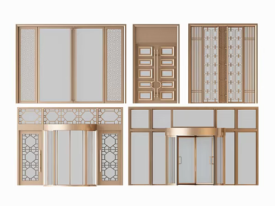Modern Door And Window Designs With Metal Frames Glass Panels And Decorative Patterns 3d model