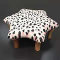 Star Shaped Stool With Black White Spots Pink Accents And Wooden Legs