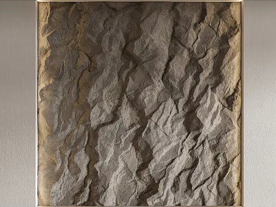 Modern Textured Gray Background Wall With Stone Pattern And Golden Frame 3d model