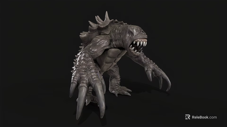 3D Rendering of Fierce Monster With Sharp Spikes Claws and Menacing Teeth 3d model 