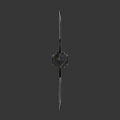 Double Edged Fantasy Axe With Decorative Metal Blades Red Braided Handle And Intricate Patterns