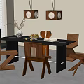 Middle ancient dining table and chair combination chandelier 3d model