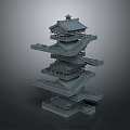 Traditional Multi Level Tower Model With Gray Structure And Balconies Design 3d model