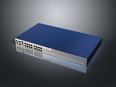 Blue Household Electronic Device With Multiple Ports On Smooth Reflective Surface 3d model