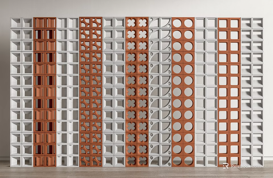 Modern Room Dividers With Orange White Frames And Geometric Circle Flower Patterns 3d model