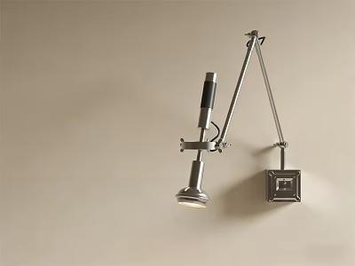 Modern Metal Wall Lamp With Adjustable Arm And Round Shade Mounted On Beige Wall 3d model