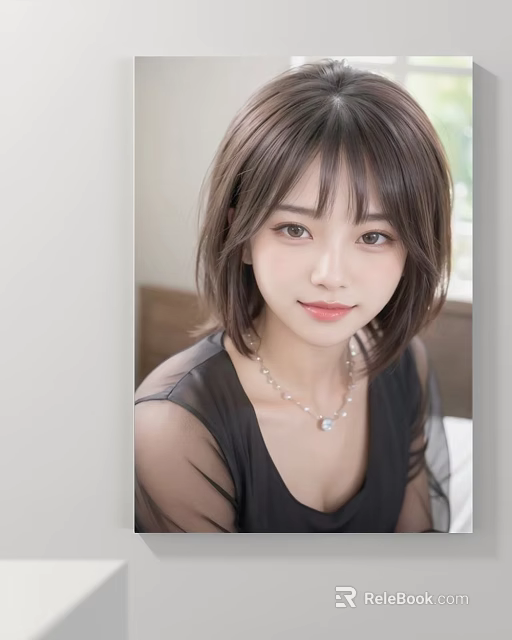Indoor Portrait Of Woman With Brown Short Hair Wearing Black Sheer Top And Pearl Necklace 3d model 