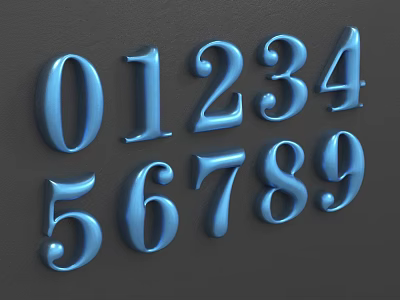 Blue 3D Digital Numbers Design with Glossy Surface on Dark Background 3d model