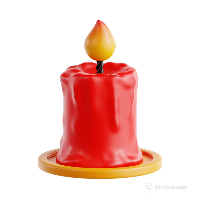 Decorative Ornament Set With Red Candle Yellow Flame And Yellow Tray For Home Decoration 3d model 