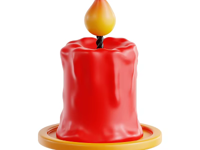 Decorative Ornament Set With Red Candle Yellow Flame And Yellow Tray For Home Decoration 3d model