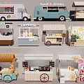 Colorful Mobile Food Trucks And Stalls For Street Food And Drinks