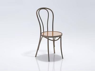 Leisure Chair with Curved Metal Frame and Round Wooden Seat Modern Minimalist Home Decor Design 3d model