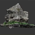Natural Stone Rock With Green Moss Growing On Base And Rough Textured Surface