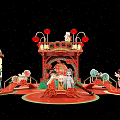 Traditional Chinese Wedding Scene With Red Sedan Chair Bride Groom And Decorative Lanterns