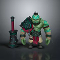 Orc Warrior Creature With Green Skin Horns Spiked Armor And Large Battle Hammer