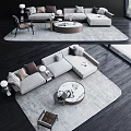 Modern L Shaped Light Gray Sofa with Round Coffee Table and Decorative Pillows 3d model