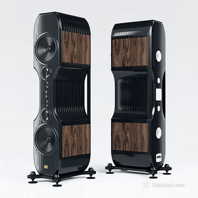 High Quality Modern Audio Speakers With Wooden Panels And Vertical Design 3d model 