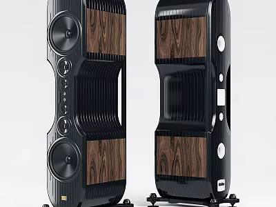High Quality Modern Audio Speakers With Wooden Panels And Vertical Design 3d model