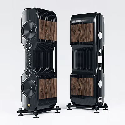 High Quality Modern Audio Speakers With Wooden Panels And Vertical Design 3d model