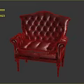Burgundy Leather Single Sofa With Diamond Tufted Design And Wooden Legs