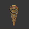Conical Weapon With Golden Body Red Dot Decorations And Silver Spiral Pattern