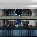 Modern Elegant Reception Desk Interior Design With Blue White Accents And Glass Walls Lighting