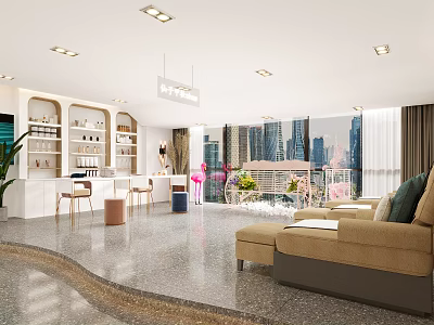Elegant Beauty Hair Salon Interior With Styling Stations Mirrors And Comfortable Seating 3d model